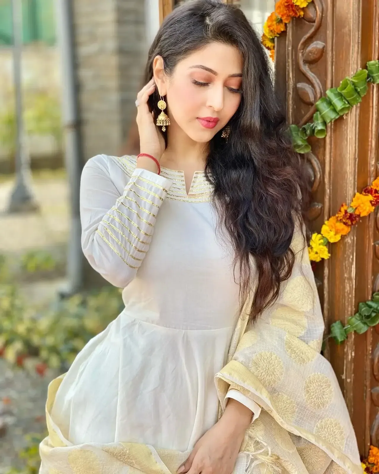 North Indian Actress Sonarika Bhadoria in Traditional White Dress